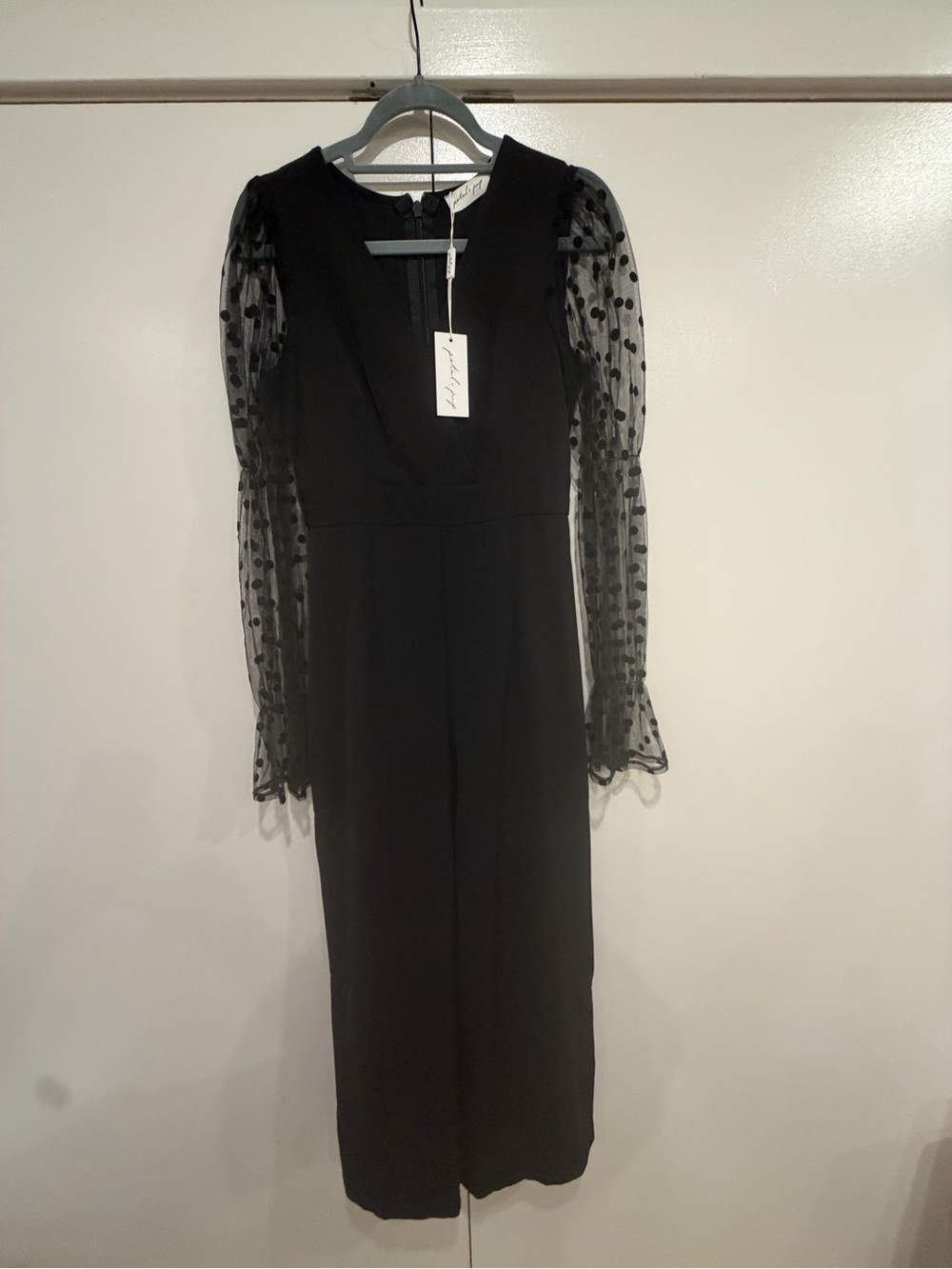 Petal & Pup Tamika Black Polka Dot Mesh Sleeve Jumpsuit Size 4 NWT